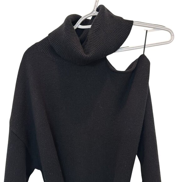 Paige Raundi Turtleneck Cut Out Wool Midi Sweater Dress Black Size Medium - Picture 7 of 14